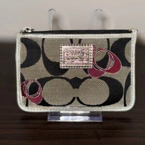 Coach Poppy Black and Tan Signature Design with Red Heart Keychain Wallet